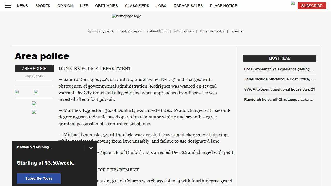 Area police News, Sports, Jobs - Observer Today